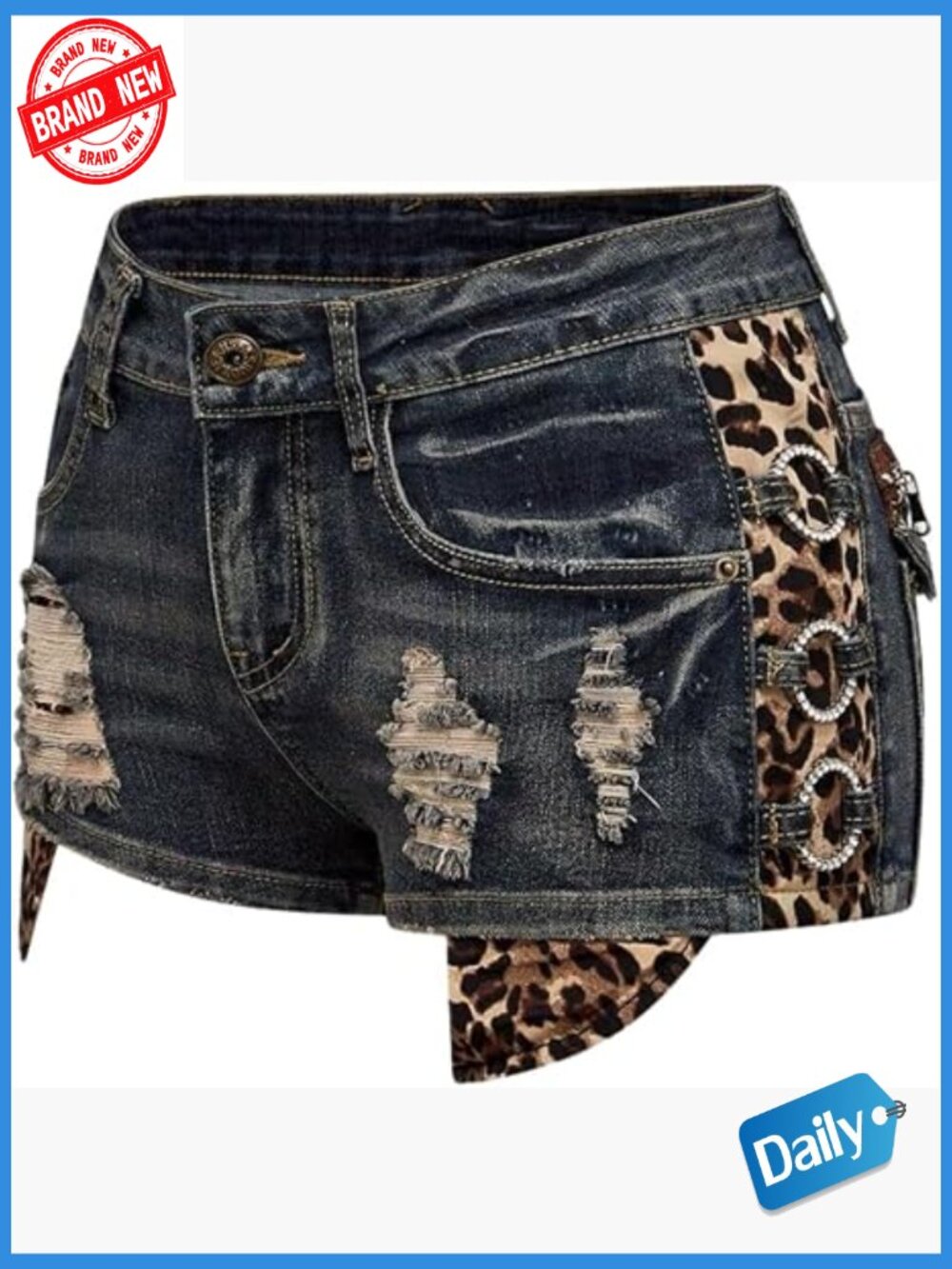 Y2K Cheetah Leopard Jean Shorts Distressed Denim Mini Booty Shorts